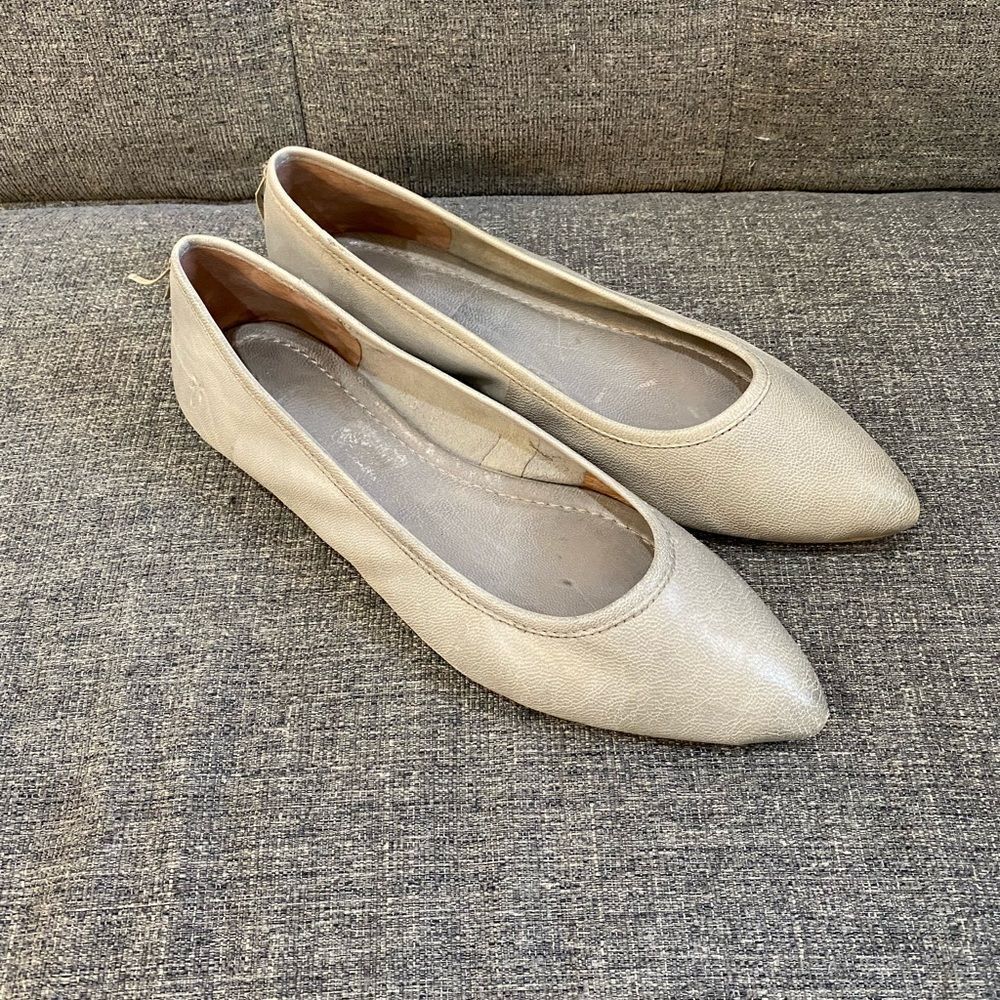 Frye Regina Pointed Toe Gray Leather Ballet Flats Women Size 9.5